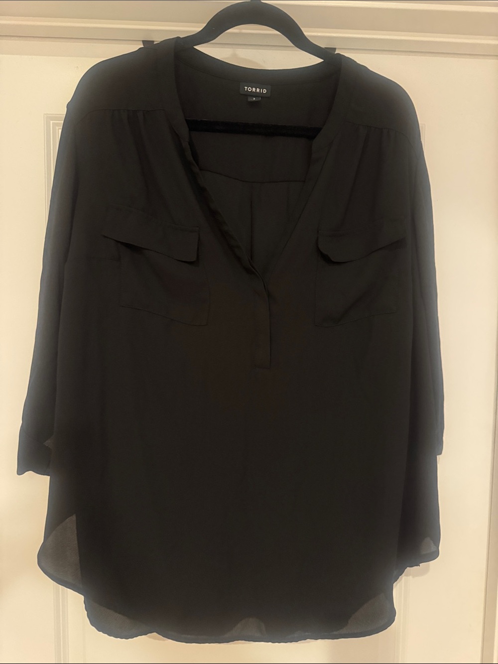torrid Black V-Neck Hi-Low Tunic with Chest Pockets